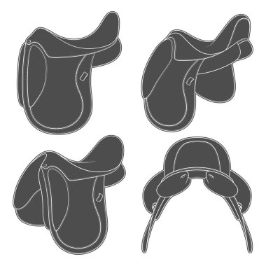 At eyerli siyah beyaz çizimler seti. Beyaz arkaplandaki izole vektör nesneleri.