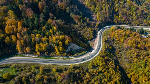 自然の美しい秋の色を持つインゴル国内道路の空中ビュー — ストック写真