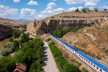 Kemah district city entrance. View of Sultan Melik Tomb and Eastern Express, Erzincan, Turkey