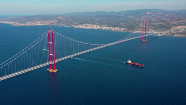 Neue Brücke Die Zwei Kontinente Verbindet 1915 Canakkale Brücke Dardanellen — Stockvideo
