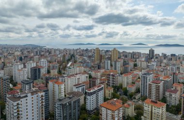 Aerial view of Erenky in Kadky district of Istanbul province and the islands in the sea of Marmara
