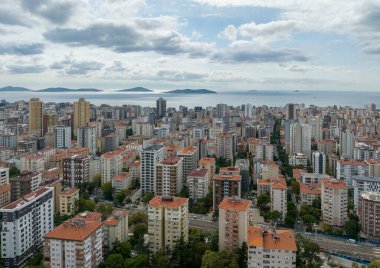 Aerial view of Erenky in Kadky district of Istanbul province and the islands in the sea of Marmara