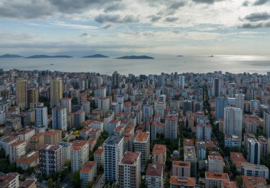 Aerial view of Erenky in Kadky district of Istanbul province and the islands in the sea of Marmara