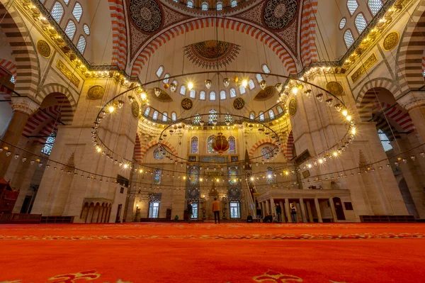 ISTANBUL, TURKEY - DECEMBER 03, 2022: Interior of the Suleiman Mosque ( Suleymaniye Camii) is a grand 16th-century mosque in Istanbul
