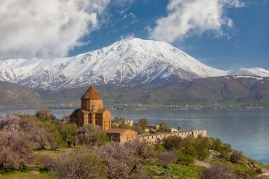 Akdamar Island in Van Lake. The Armenian Cathedral Church of the Holy Cross - Akdamar, Turkey