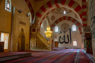 Edirne, Turkey - December 24, 2021 : 15th century Old Mosque (Eski Camii), beautiful early Ottoman architecture