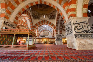 Edirne, Turkey - December 24, 2021 : 15th century Old Mosque (Eski Camii), beautiful early Ottoman architecture