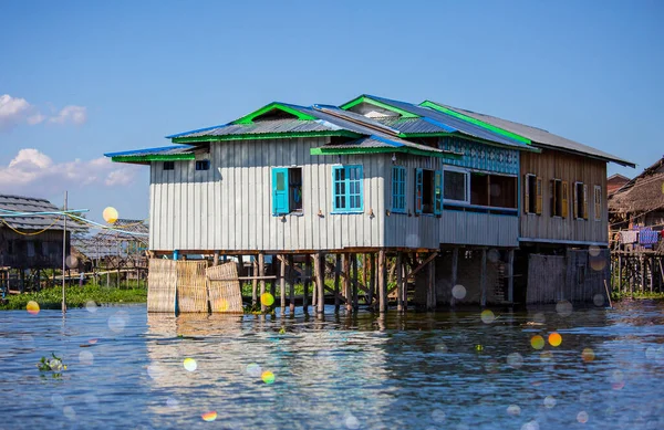 Lago Inle Casas Flotantes Myanmar Birmania — Foto de Stock