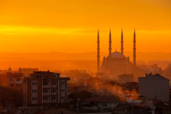 Mezquita Selimiye Una Puesta Sol Única Edirne Turquía — Foto de Stock