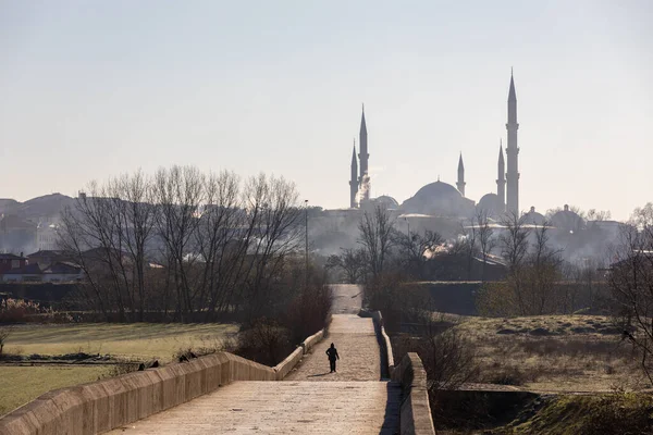 Edirne Turkey Prosince 2021 Mešita Selimiye Jedinečný Západ Slunce Edirne — Stock fotografie