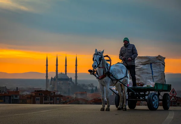 stock image Selimiye Mosque and a unique sunset, Edirne, Turkey