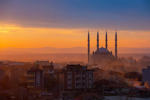 stock image Selimiye Mosque and a unique sunset, Edirne, Turkey