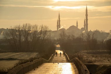 Uc serefeli mosque and Beyazit Biridge, Edirne, Turkey clipart