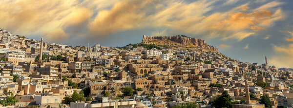 Ancient and stone houses of Old Mardin (Eski Mardin) with Mardin Castle, Located South Eastern of Turkey
