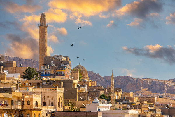 Ancient and stone houses of Old Mardin (Eski Mardin) with Mardin Castle, Located South Eastern of Turkey
