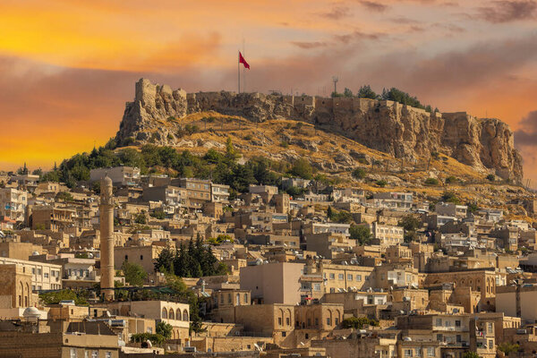 Ancient and stone houses of Old Mardin (Eski Mardin) with Mardin Castle, Located South Eastern of Turkey