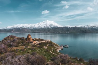 Akdamar Island in Van Lake. The Armenian Cathedral Church of the Holy Cross - Akdamar, Turkey