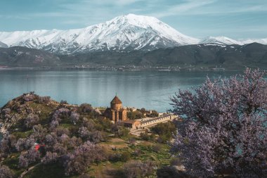 Akdamar Island in Van Lake. The Armenian Cathedral Church of the Holy Cross - Akdamar, Turkey