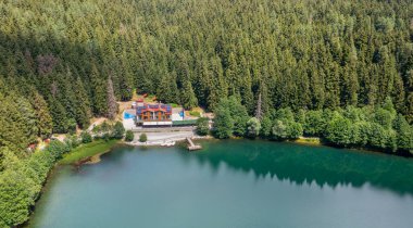 Savsat Karagol lake is a large trout lake in the forest in Artvin