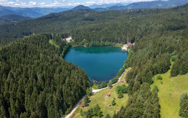 Savsat Karagol lake is a large trout lake in the forest in Artvin