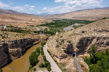 Kemah district city entrance. View of Sultan Melik Tomb, Erzincan, Turkey