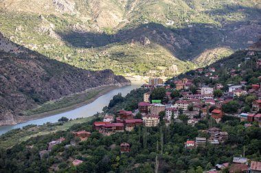Valley view of Kemaliye town. View of the old Kemaliye houses and the Euphrates River. Erzincan