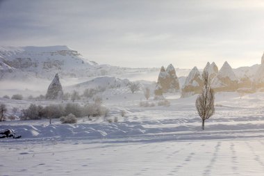 Greme 'deki Güvercin Vadisi ve Mağara Kasabası, Peri bacaları, Kapadokya, Türkiye.