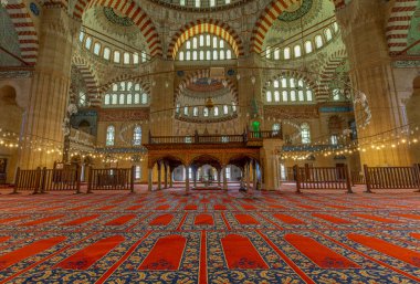 EDIRNE - TURKEY - DECEMBER 24, 2021 : Interior of the Selimiye Mosque. The UNESCO World Heritage Site Of The Selimiye Mosque, Built By Mimar Sinan In 1575