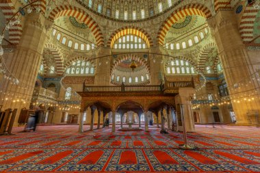 EDIRNE - TURKEY - DECEMBER 24, 2021 : Interior of the Selimiye Mosque. The UNESCO World Heritage Site Of The Selimiye Mosque, Built By Mimar Sinan In 1575