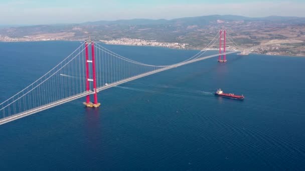 Neue Brücke Die Zwei Kontinente Verbindet 1915 Canakkale Brücke Dardanellen — Stockvideo