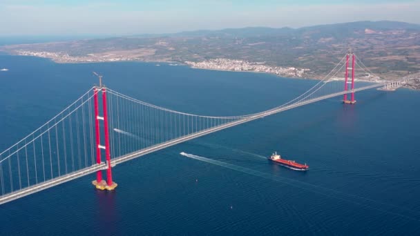 Kıtayı Birbirine Bağlayan Yeni Köprü 1915 Kanakkale Köprüsü Dardanelles Köprüsü — Stok video