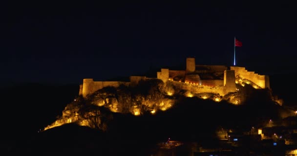Vista Noturna Histórico Castelo Kastamonu Turquia Ponto Destino Viagem Cidade — Vídeo de Stock