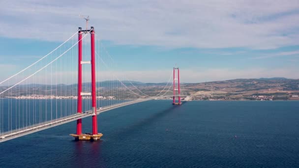 New Bridge Connecting Two Continents 1915 Canakkale Bridge Dardanelles Bridge — Stock Video