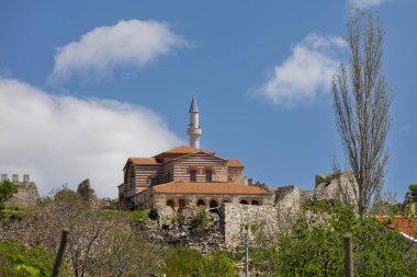 View of Hagia Sophia Mosque, Ancient Mosque Enez (Ainos) Fatih Mosque, built in the 12th century and converted into a mosque in 1455, and Enez (Ainos) castle. clipart