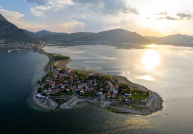 Aerial view of Egirdir town in Turkey. A small turkish town in the middle of the giant lake under the mountains. clipart