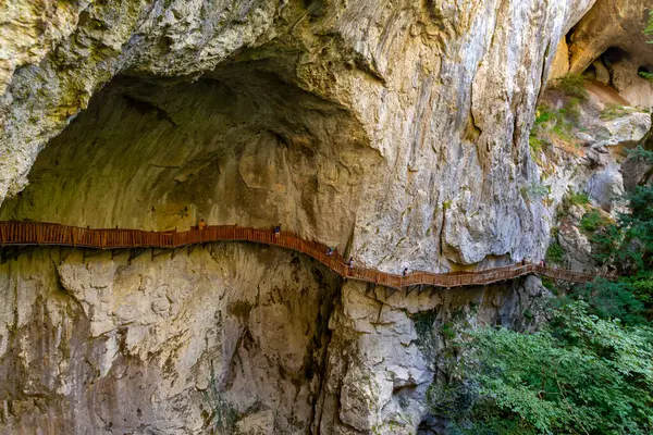 stock image Horma Canyon, Kure Mountains National Park, Kastamonu, Turkey. Wooden walking path.