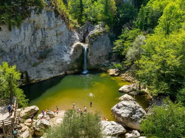 stock image Aerial view of of Ilca Waterfall in Kre Mountains National Park, Turkey