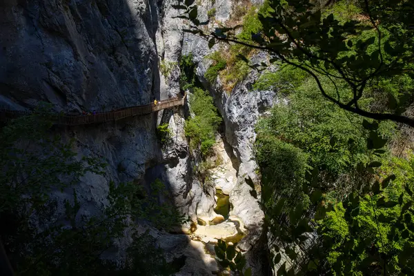 stock image Horma Canyon, Kure Mountains National Park, Kastamonu, Turkey. Wooden walking path.