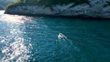 Bonito, Gideros Körfezi açıklarında bir çubukla balık tutuyor.