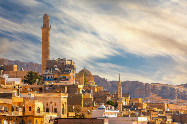 Ancient and stone houses of Old Mardin (Eski Mardin) with Mardin Castle, Located South Eastern of Turkey