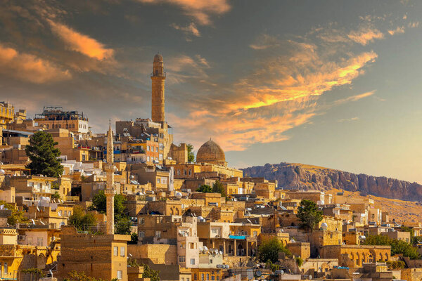 Ancient and stone houses of Old Mardin (Eski Mardin) with Mardin Castle, Located South Eastern of Turkey