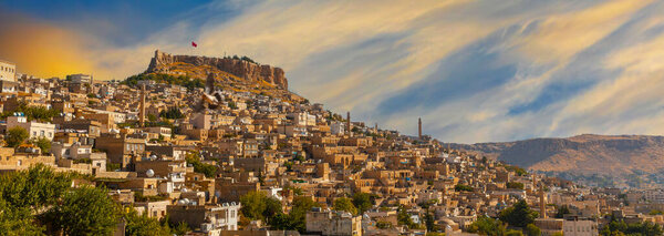 Ancient and stone houses of Old Mardin (Eski Mardin) with Mardin Castle, Located South Eastern of Turkey