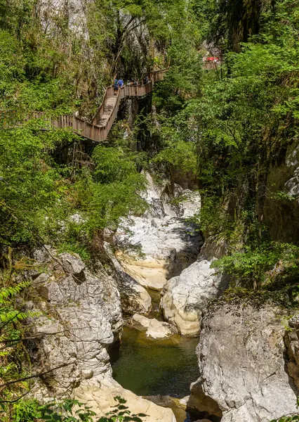 stock image Horma Canyon, Kure Mountains National Park, Kastamonu, Turkey. Wooden walking path.