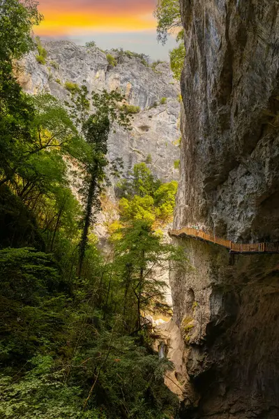 stock image Horma Canyon, Kure Mountains National Park, Kastamonu, Turkey. Wooden walking path.