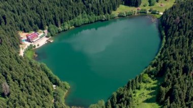 Savsat Karagol lake is a large trout lake in the forest in Artvin