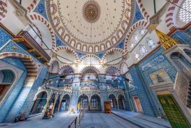 Interior of Rustem Pasa Mosque in Istanbul. Famous Rustem pasha mosque interior. Iznik blue tiles. Rustem Pasa Mosque most beautiful and classical clipart