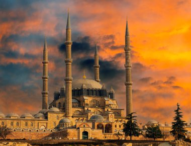 Edirne 'de Selimiye Camii dış görünüşü. Edirne Osmanlı İmparatorluğu 'nun başkentiydi..