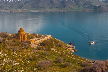 Akdamar Island in Van Lake. The Armenian Cathedral Church of the Holy Cross - Akdamar, Turkey