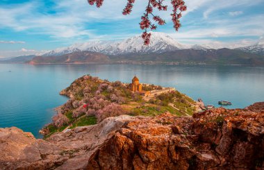 Akdamar Island in Van Lake. The Armenian Cathedral Church of the Holy Cross - Akdamar, Turkey