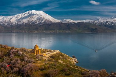 Akdamar Island in Van Lake. The Armenian Cathedral Church of the Holy Cross - Akdamar, Turkey